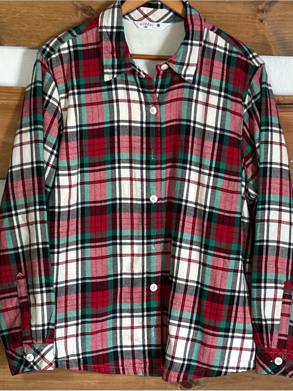 Riders By Lee Women's Button Down Flannel Bold Plaid Shirt w/Fleece Lining XL